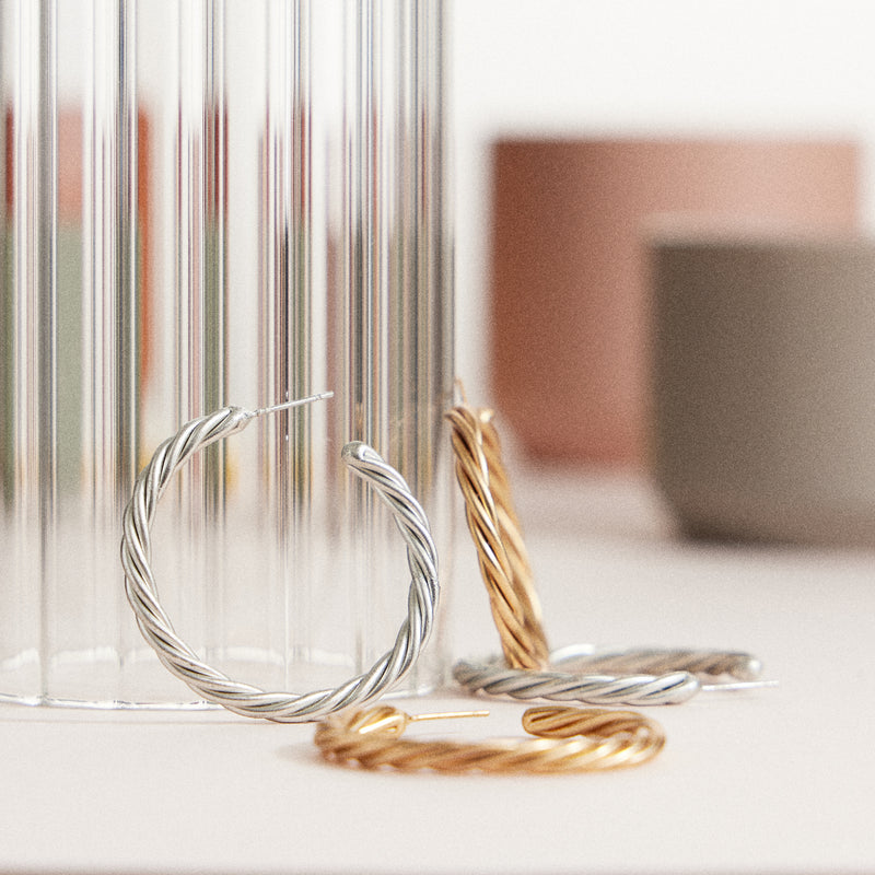 Twisted Rope Hoop Earrings – Gold & Silver-Tone Textured Hoops for Women