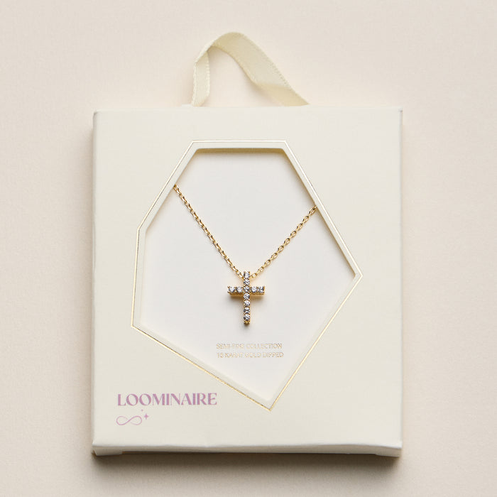 Gold Dipped Cross Pendant Necklace – Dainty Crystal Charm Chain