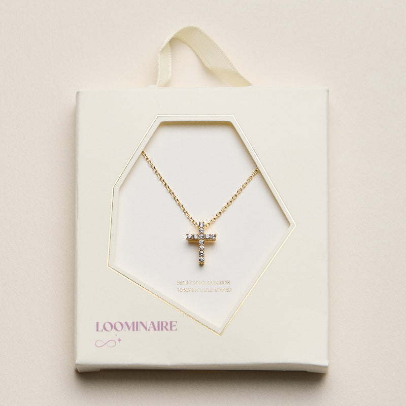 Gold Dipped Cross Pendant Necklace – Dainty Crystal Charm Chain