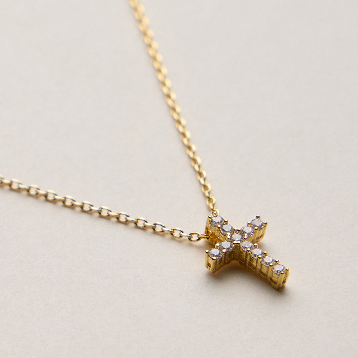 Gold Dipped Cross Pendant Necklace – Dainty Crystal Charm Chain