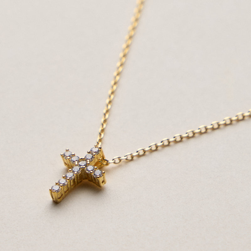 Gold Dipped Cross Pendant Necklace – Dainty Crystal Charm Chain