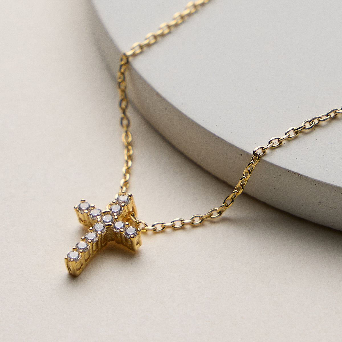 Gold Dipped Cross Pendant Necklace – Dainty Crystal Charm Chain