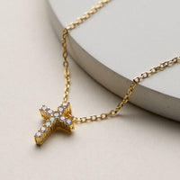 Gold Dipped Cross Pendant Necklace – Dainty Crystal Charm Chain