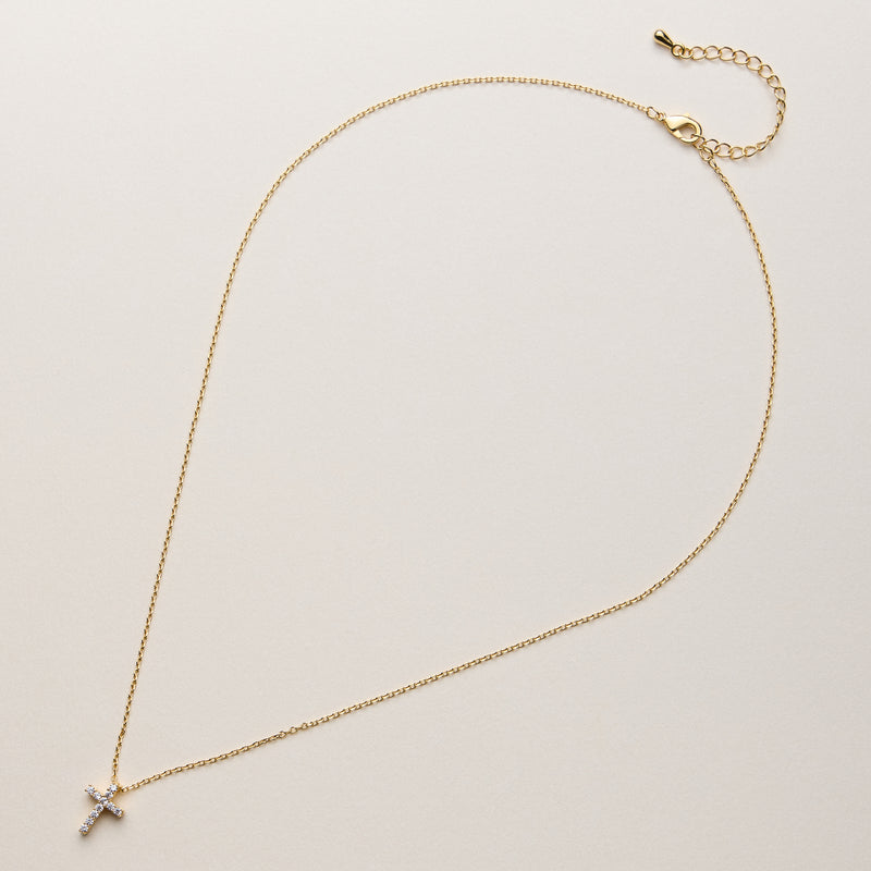 Gold Dipped Cross Pendant Necklace – Dainty Crystal Charm Chain