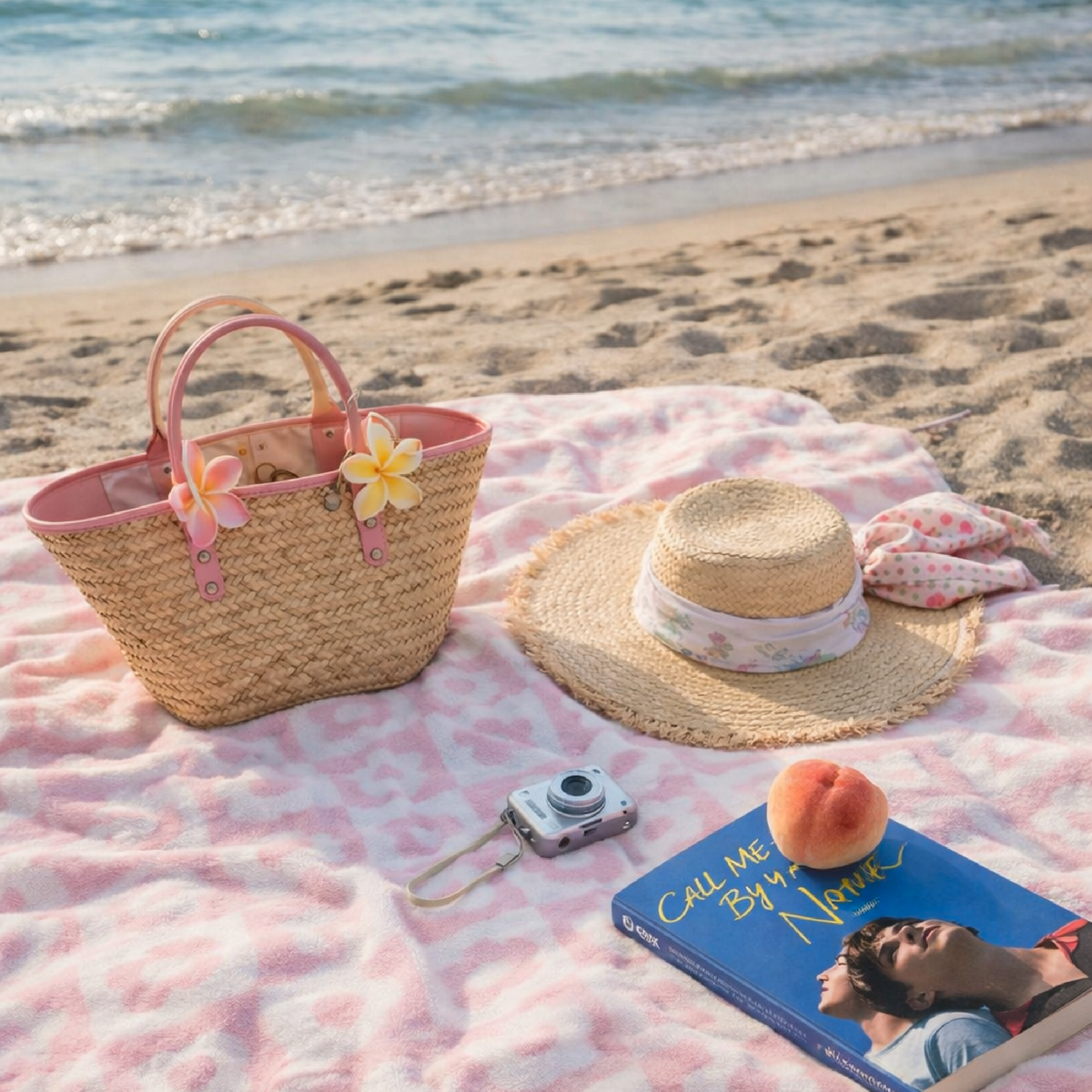 Pink Checkered Floral Beach Blanket – Soft Lightweight Picnic & Summer Towel