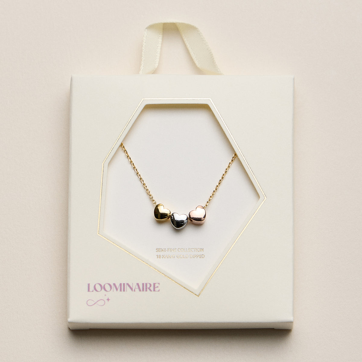 Gold Dipped Triple Heart Pendant Necklace – Dainty Chain