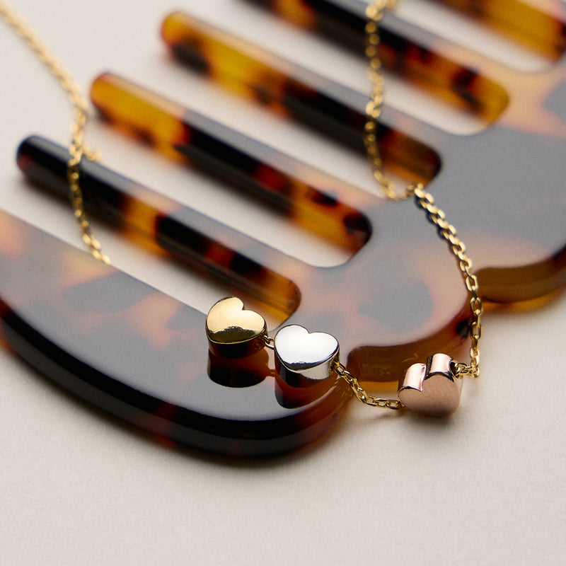Gold Dipped Triple Heart Pendant Necklace – Dainty Chain