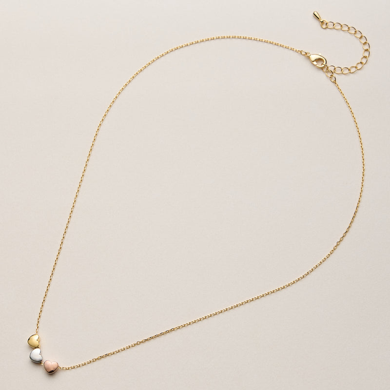 Gold Dipped Triple Heart Pendant Necklace – Dainty Chain