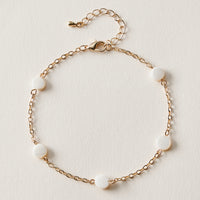 Minimal Chain Anklet with White Beads – Delicate Everyday Anklet