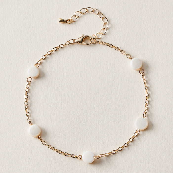 Minimal Chain Anklet with White Beads – Delicate Everyday Anklet
