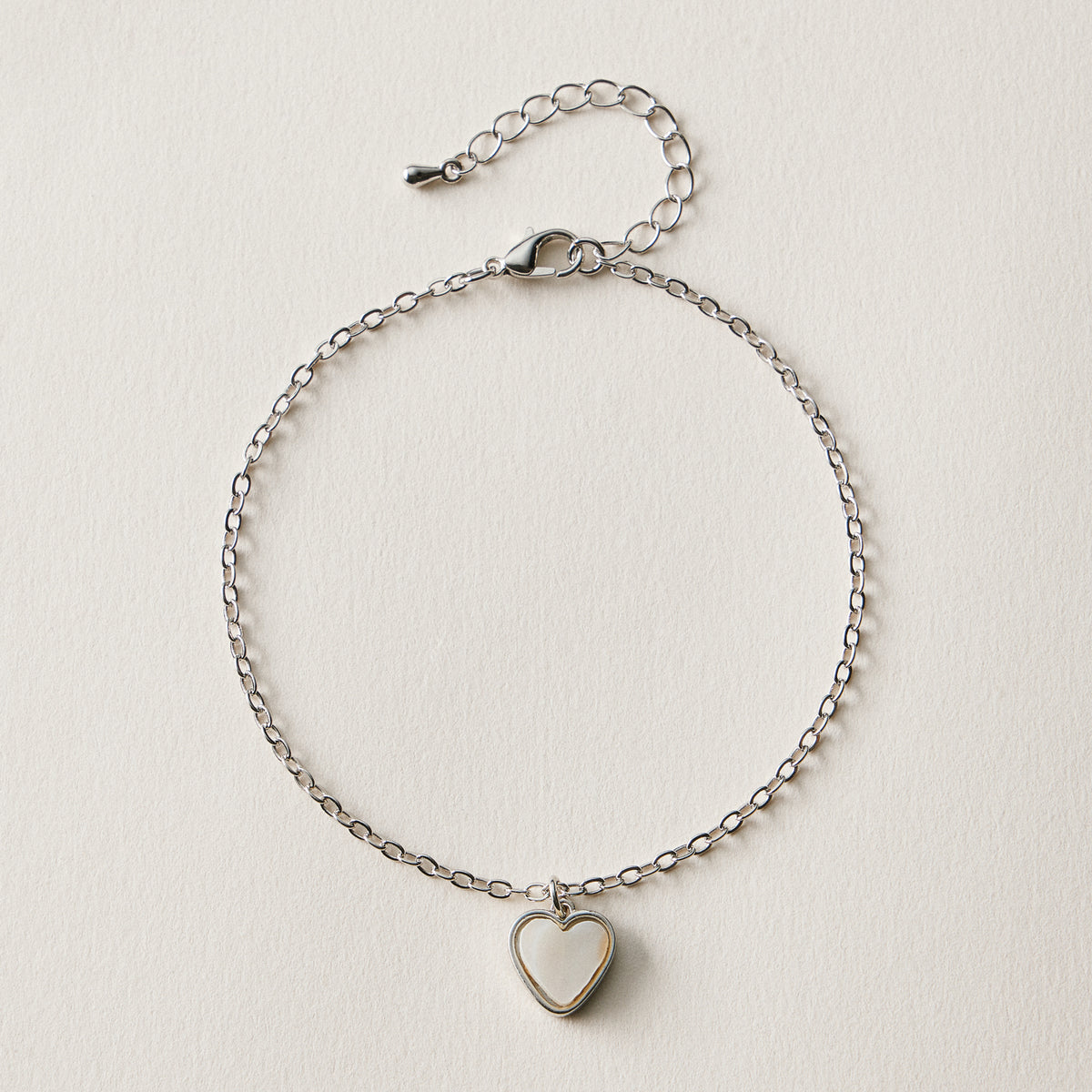 Heart Charm Chain Anklet – Minimal White Heart Anklet
