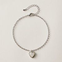 Heart Charm Chain Anklet – Minimal White Heart Anklet