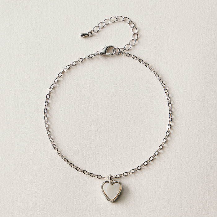 Heart Charm Chain Anklet – Minimal White Heart Anklet