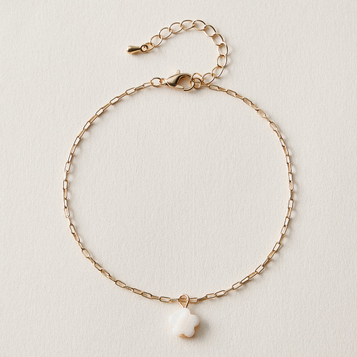 Flower Charm Chain Anklet – Minimal White Flower Anklet