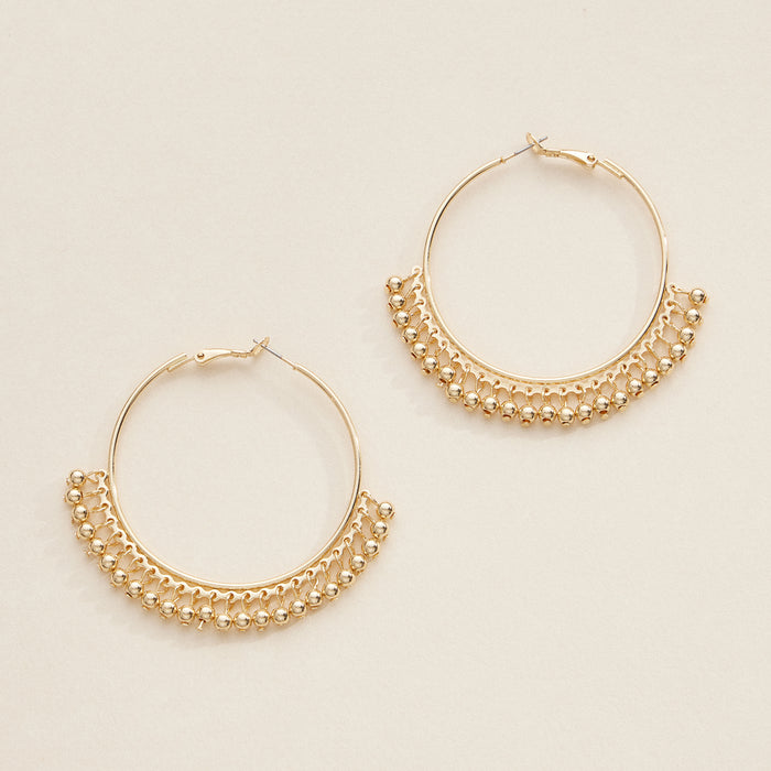Silver and Gold Plated Hoop Earrings with Intricate Beaded Detailing - Elegant Statement Jewelry
