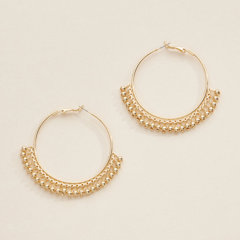 Silver and Gold Plated Hoop Earrings with Intricate Beaded Detailing - Elegant Statement Jewelry