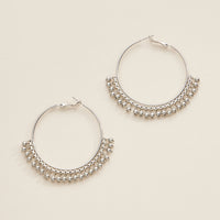 Silver and Gold Plated Hoop Earrings with Intricate Beaded Detailing - Elegant Statement Jewelry