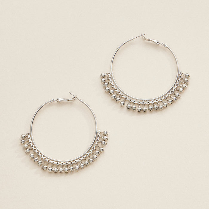Silver and Gold Plated Hoop Earrings with Intricate Beaded Detailing - Elegant Statement Jewelry