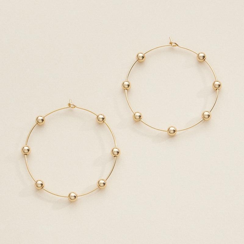 Minimalist Beaded Hoop Earrings in Silver and Gold - Lightweight Modern Jewelry