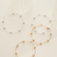 Minimalist Beaded Hoop Earrings in Silver and Gold - Lightweight Modern Jewelry