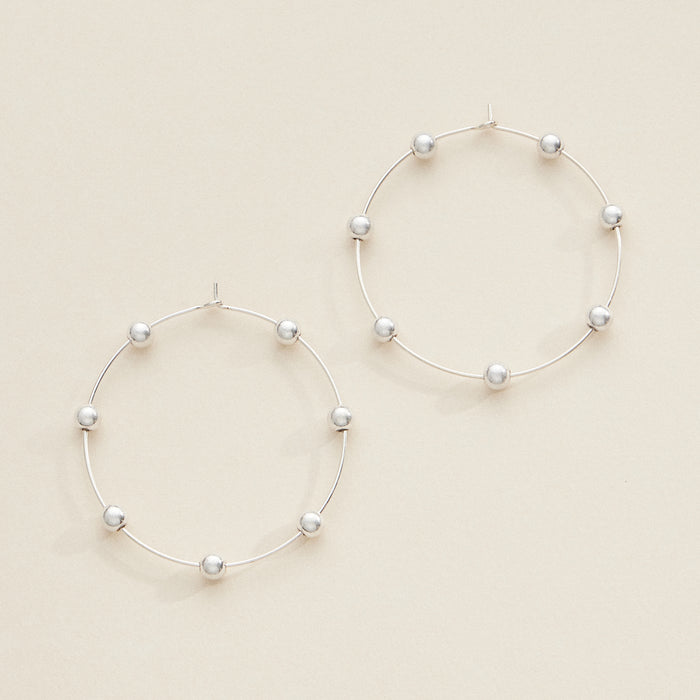 Minimalist Beaded Hoop Earrings in Silver and Gold - Lightweight Modern Jewelry