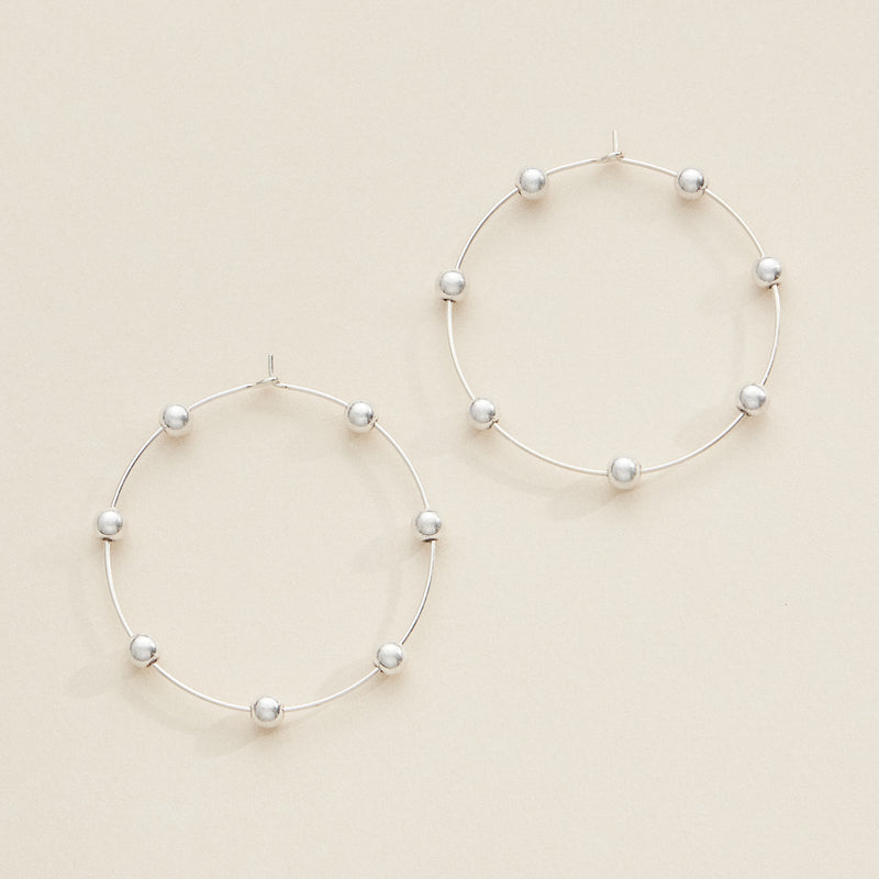Minimalist Beaded Hoop Earrings in Silver and Gold - Lightweight Modern Jewelry