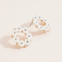 Elegant Floral Wreath Stud Earrings – Mother-of-Pearl, Crystals & Pearls