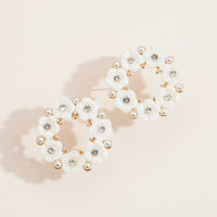 Elegant Floral Wreath Stud Earrings – Mother-of-Pearl, Crystals & Pearls