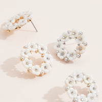 Elegant Floral Wreath Stud Earrings – Mother-of-Pearl, Crystals & Pearls