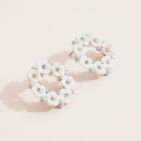 Elegant Floral Wreath Stud Earrings – Mother-of-Pearl, Crystals & Pearls