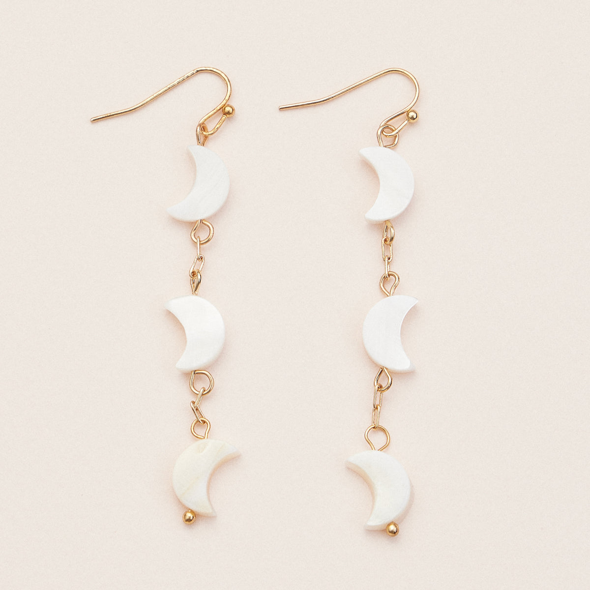 Crescent Moon Drop Earrings – Mother of Pearl Lunar Dangle Jewelry