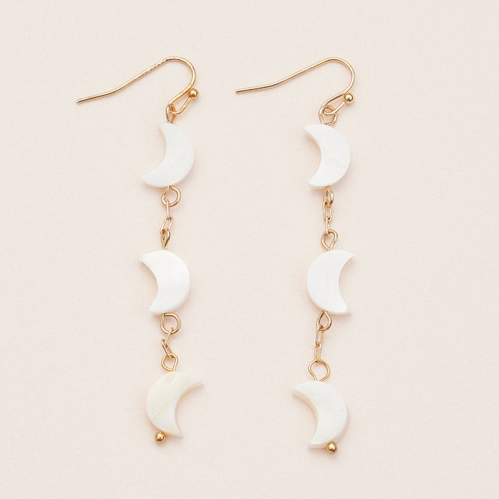 Crescent Moon Drop Earrings – Mother of Pearl Lunar Dangle Jewelry