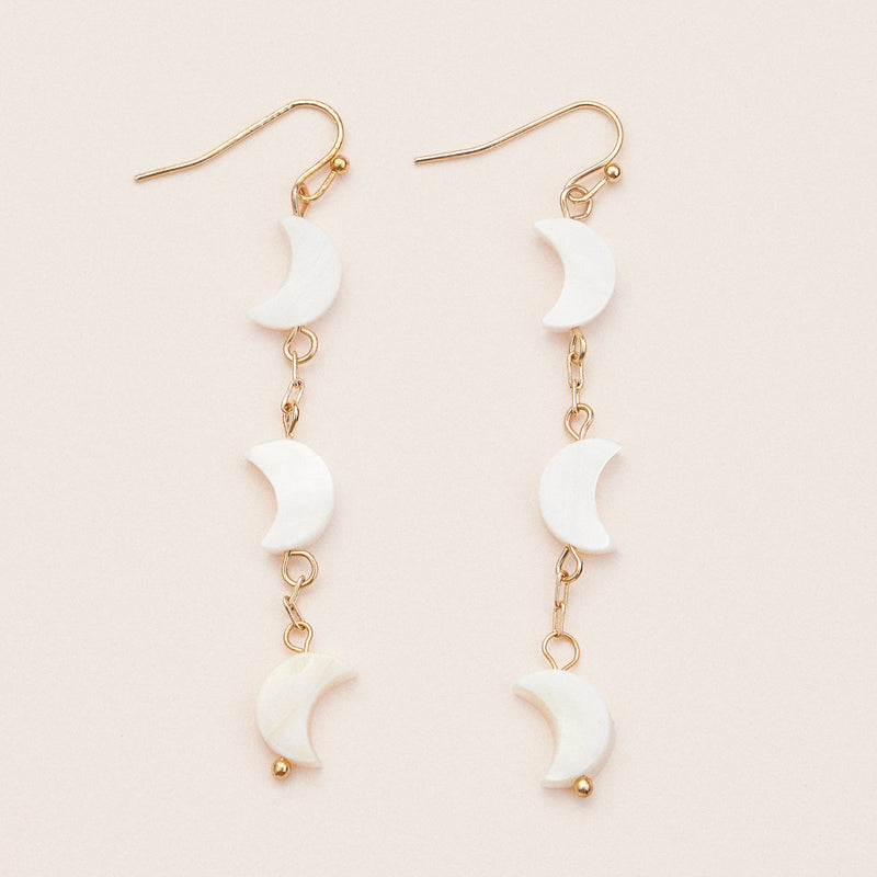 Crescent Moon Drop Earrings – Mother of Pearl Lunar Dangle Jewelry