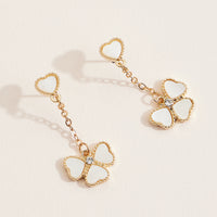 Refined Gold Clover Drop Earrings with Mother of Pearl & Crystal Accents