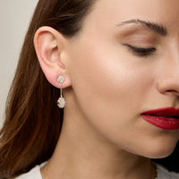 Crystal & Mother of Pearl Clover Drop Earrings – Elegant Gold-Tone Dangle Earrings