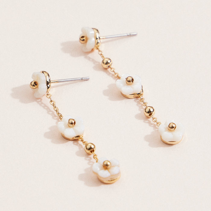 Mother of Pearl Floral Drop Earrings – Delicate Dangle Chain Earrings