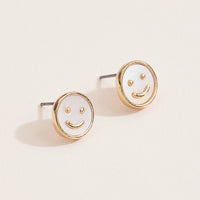 Mother of Pearl Smiley Face Stud Earrings – Gold-Tone Minimalist Earrings
