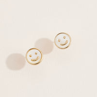 Mother of Pearl Smiley Face Stud Earrings – Gold-Tone Minimalist Earrings