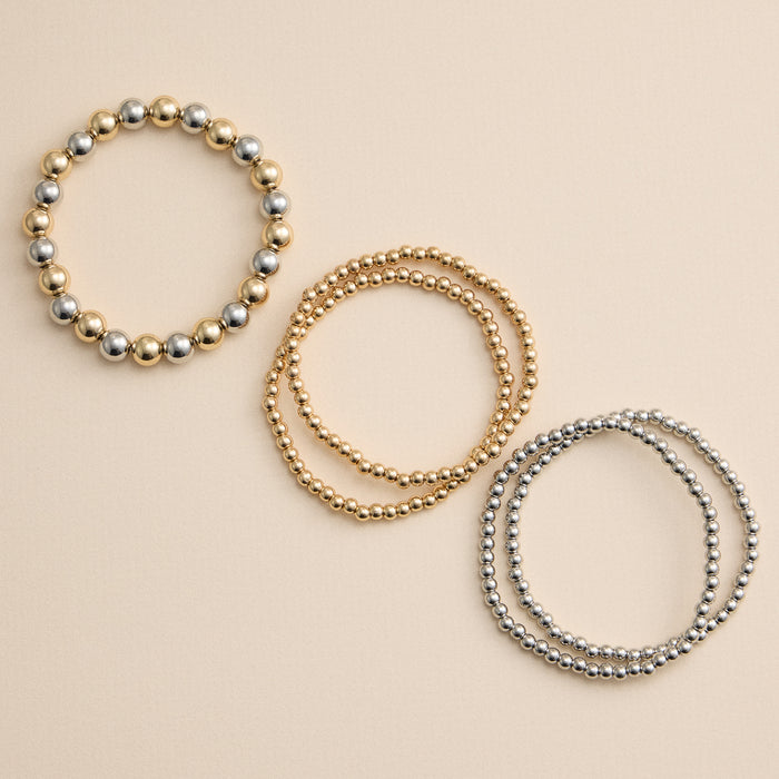 Copper Coated Beaded Stretch Bracelet Set – Stackable & Stylish
