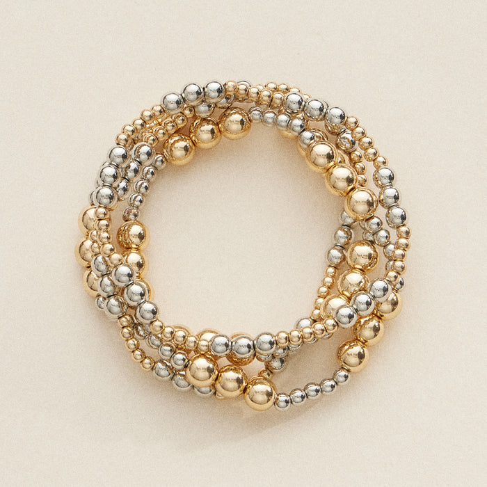 Gold and Silver Beaded Stretch Bracelet Set – Stackable Minimalist Jewelry