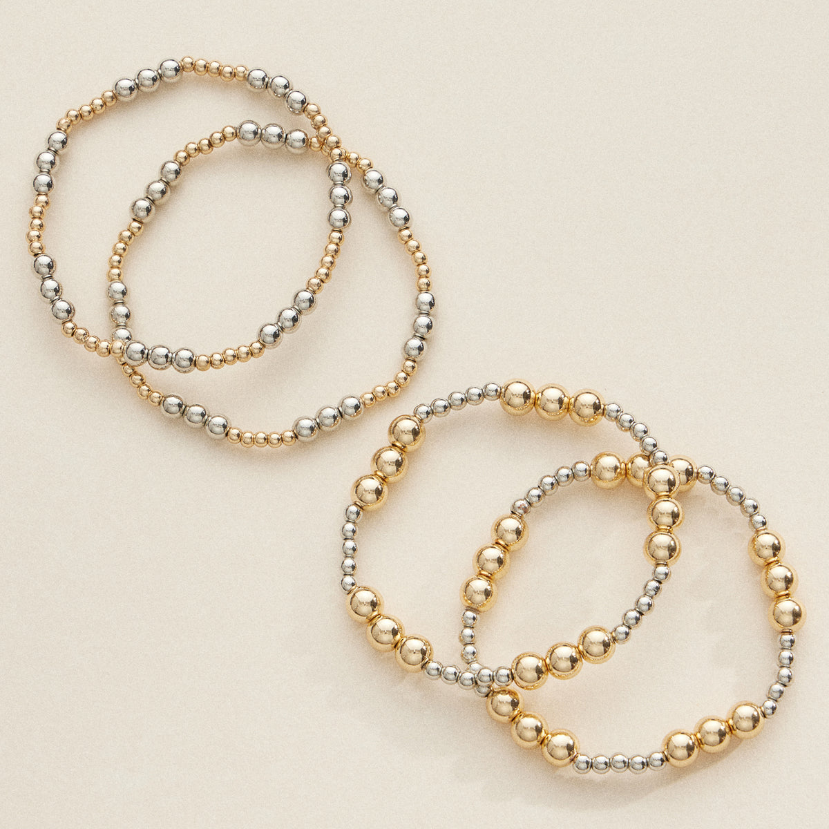 Gold and Silver Beaded Stretch Bracelet Set – Stackable Minimalist Jewelry