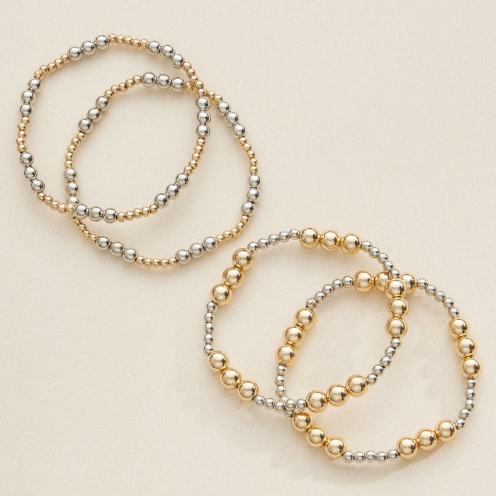 Gold and Silver Beaded Stretch Bracelet Set – Stackable Minimalist Jewelry