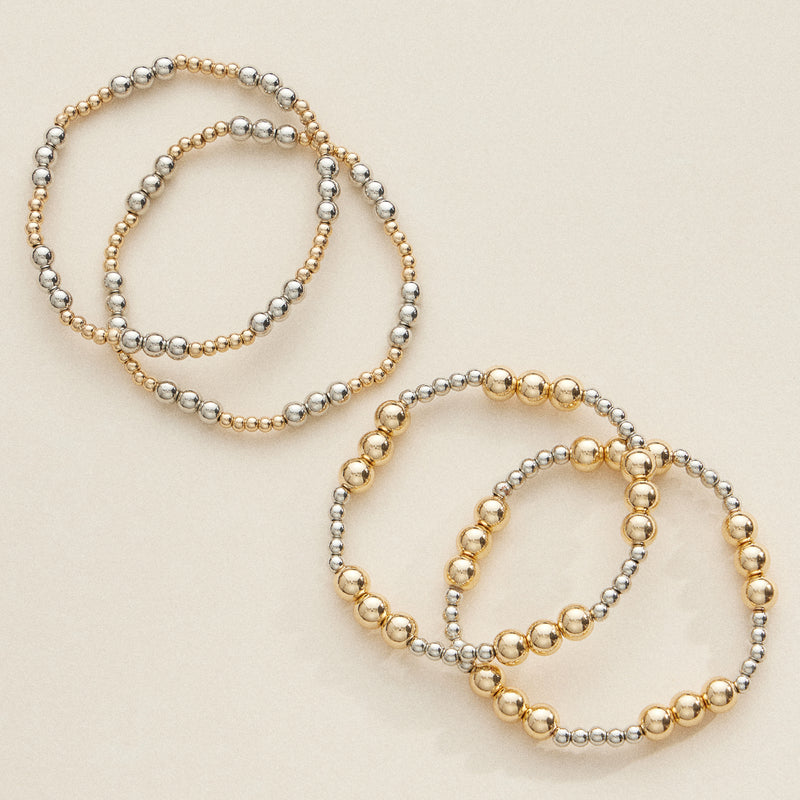 Gold and Silver Beaded Stretch Bracelet Set – Stackable Minimalist Jewelry