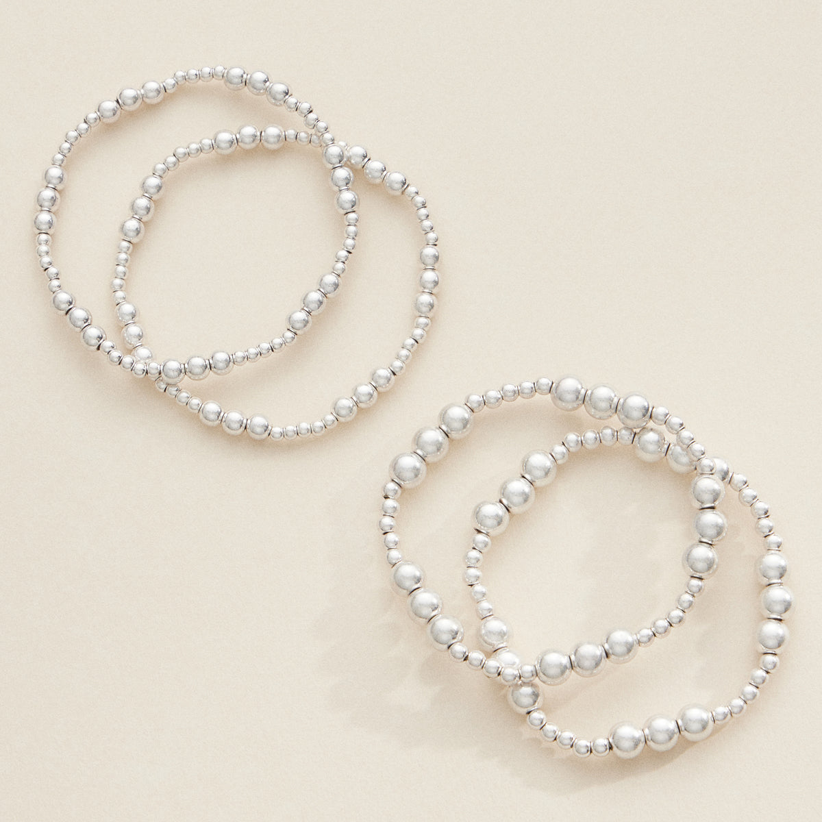 Gold and Silver Beaded Stretch Bracelet Set – Stackable Minimalist Jewelry