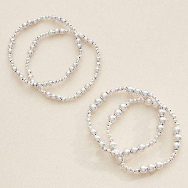 Gold and Silver Beaded Stretch Bracelet Set – Stackable Minimalist Jewelry