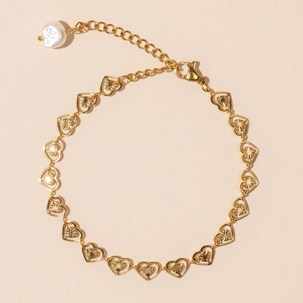 Stainless Steel Heart Linked Bracelet