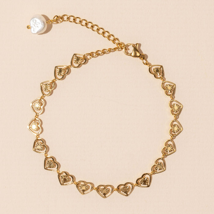 Stainless Steel Heart Linked Bracelet
