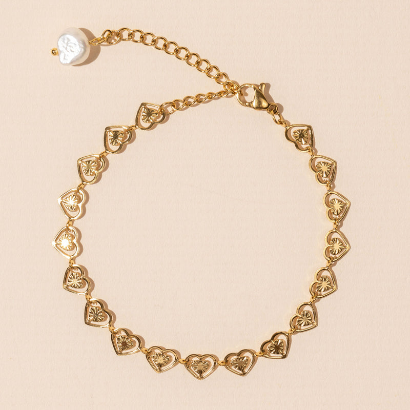 Stainless Steel Heart Linked Bracelet
