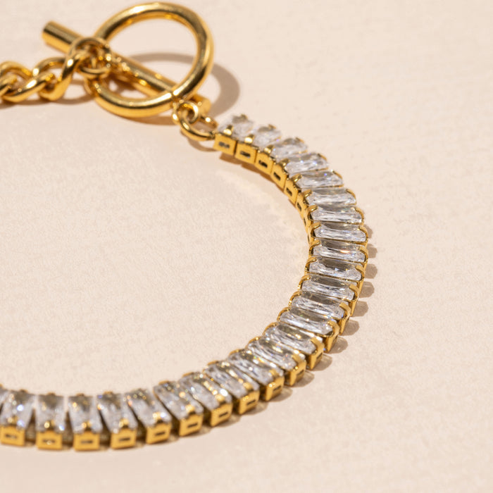 Stainless Steel Half Chain and Half Clear Stone Basic Bracelet