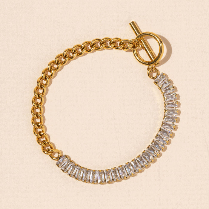 Stainless Steel Half Chain and Half Clear Stone Basic Bracelet